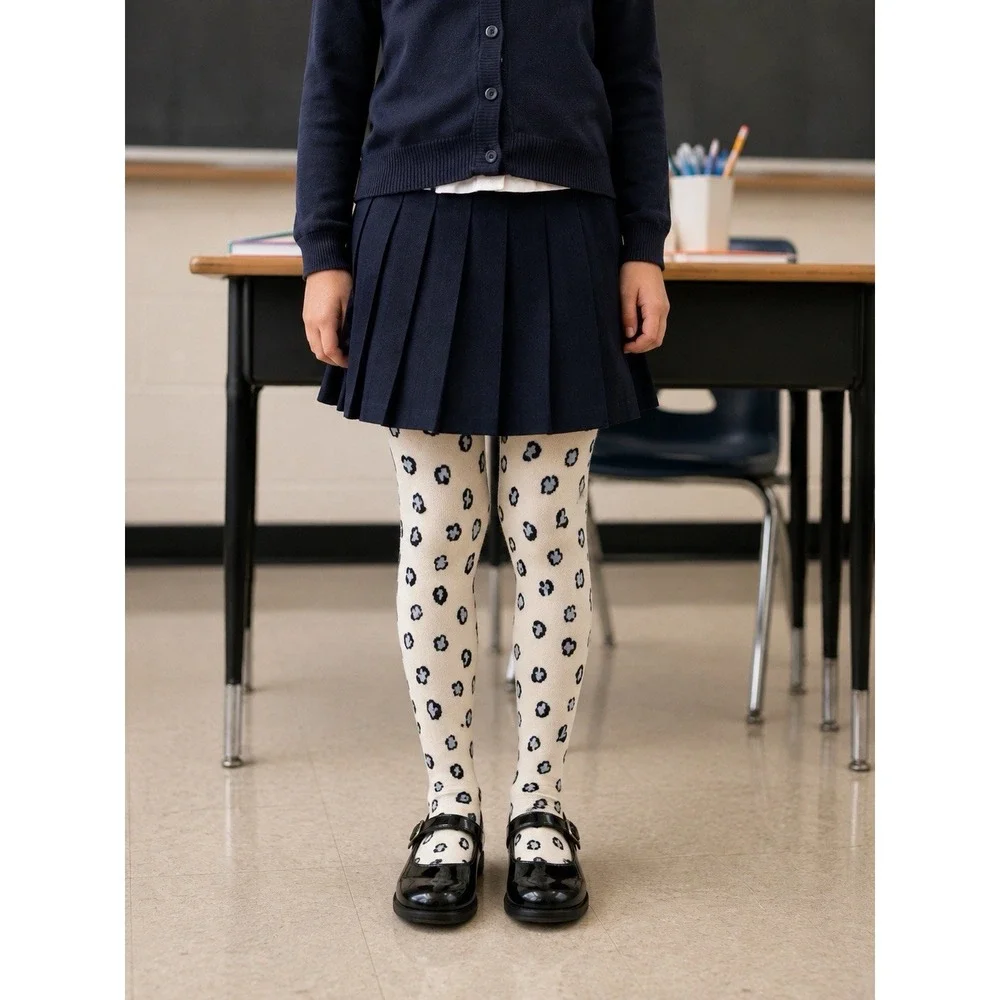 Cat & Jack Girls Leopard Print Cotton Tights Ivory Size 7-10 School Everyday NWT